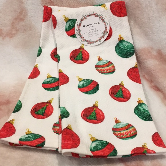 Rockhill Christmas Ornament Holiday Kitchen Towel Duo NWT Cotton 18”x28” - Picture 1 of 11
